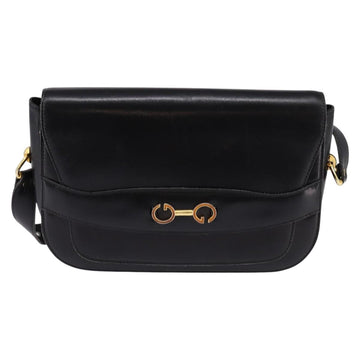 GUCCI Shoulder Bag Leather Black Gold Auth BA5818 - 0