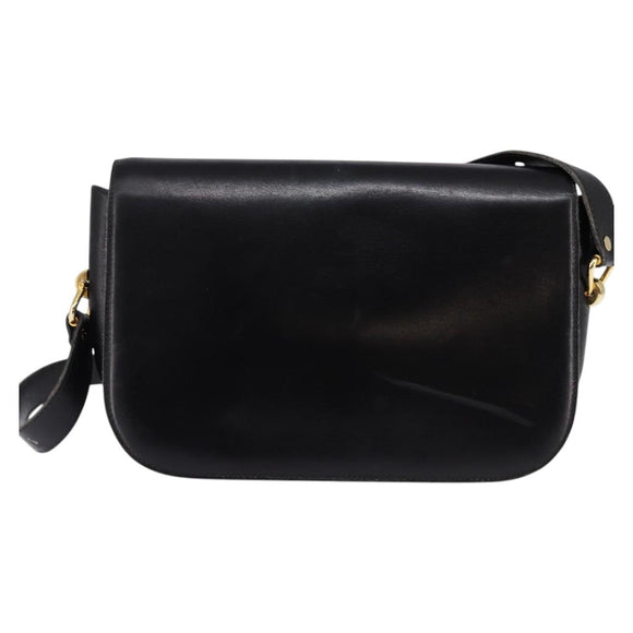 GUCCI Shoulder Bag Leather Black Gold Auth BA5818