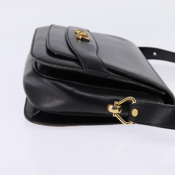 GUCCI Shoulder Bag Leather Black Gold Auth BA5818