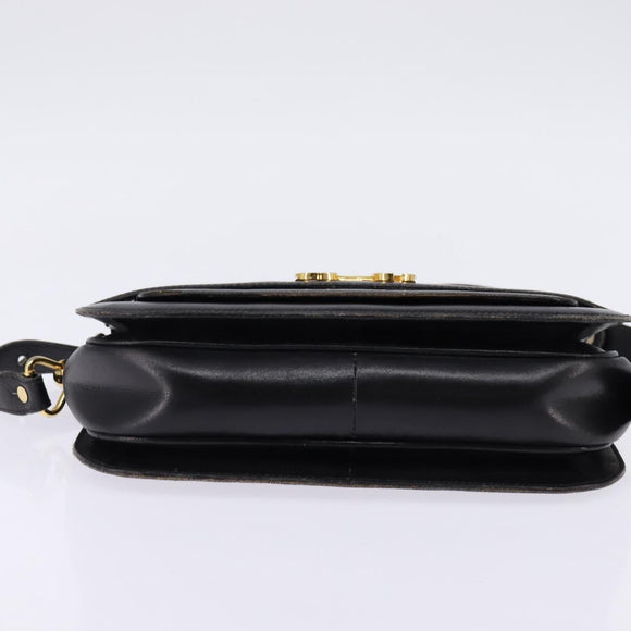 GUCCI Shoulder Bag Leather Black Gold Auth BA5818
