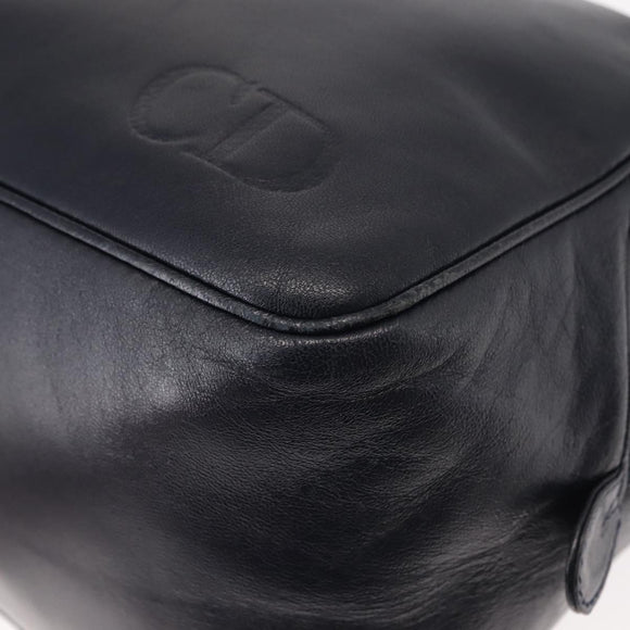 Christian Dior Hand Bag Leather Navy Gold Auth BA5820