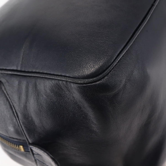 Christian Dior Hand Bag Leather Navy Gold Auth BA5820