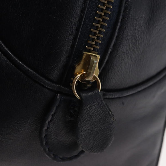 Christian Dior Hand Bag Leather Navy Gold Auth BA5820