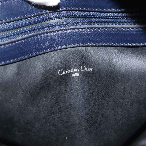 Christian Dior Hand Bag Leather Navy Gold Auth BA5820