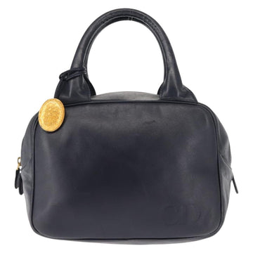 Christian Dior Hand Bag Leather Navy Gold Auth BA5820 - 0