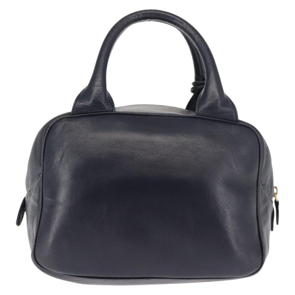 Christian Dior Hand Bag Leather Navy Gold Auth BA5820