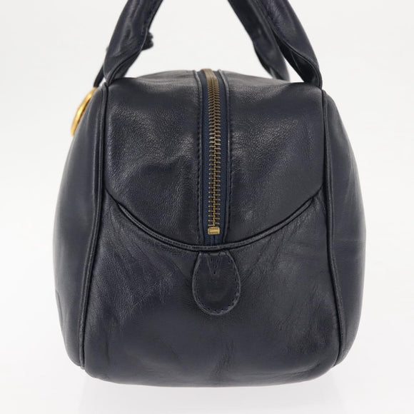 Christian Dior Hand Bag Leather Navy Gold Auth BA5820