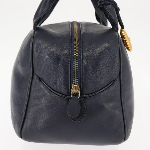 Christian Dior Hand Bag Leather Navy Gold Auth BA5820