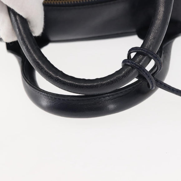 Christian Dior Hand Bag Leather Navy Gold Auth BA5820