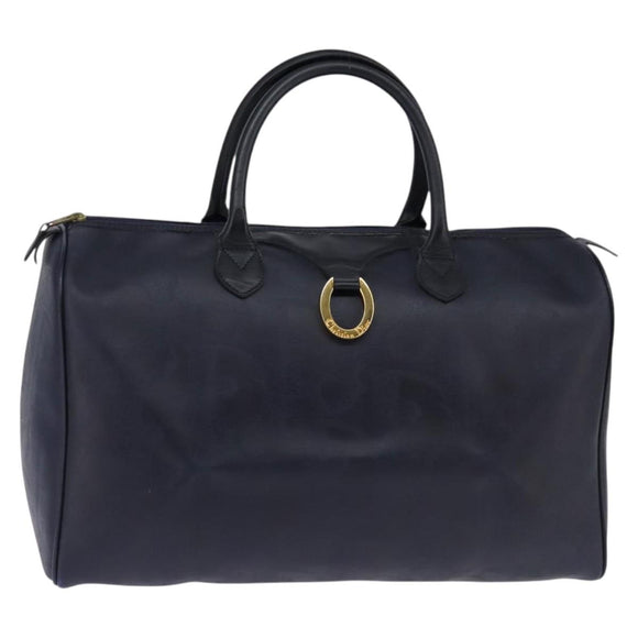 Christian Dior Trotter Canvas Boston Bag Navy Gold Auth BA5821