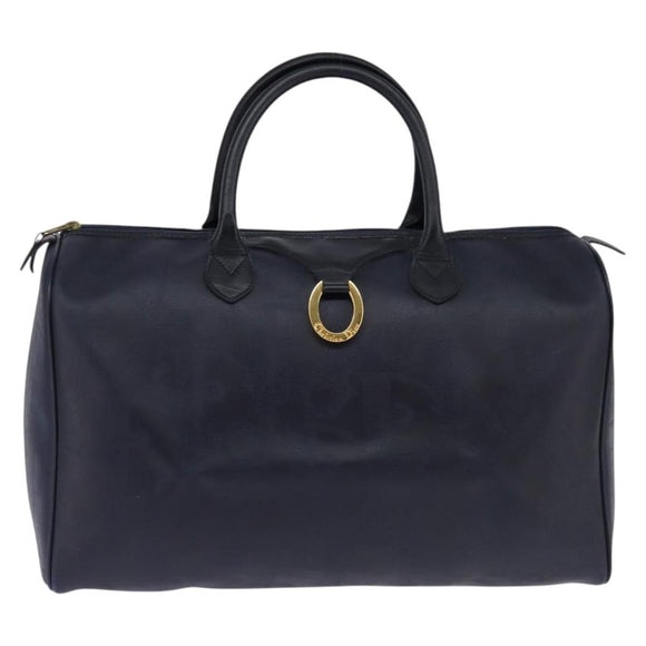 Christian Dior Trotter Canvas Boston Bag Navy Gold Auth BA5821