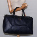 Christian Dior Trotter Canvas Boston Bag Navy Gold Auth BA5821-20