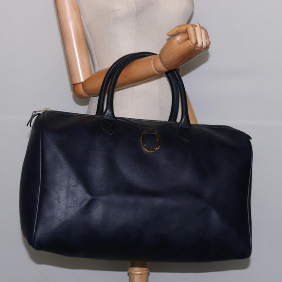 Christian Dior Trotter Canvas Boston Bag Navy Gold Auth BA5821