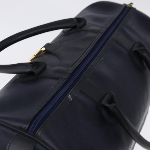 Christian Dior Trotter Canvas Boston Bag Navy Gold Auth BA5821