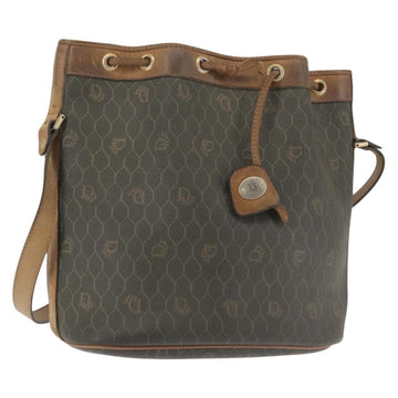 Christian Dior Honeycomb Canvas Shoulder Bag PVC Black Gold Auth BA5823