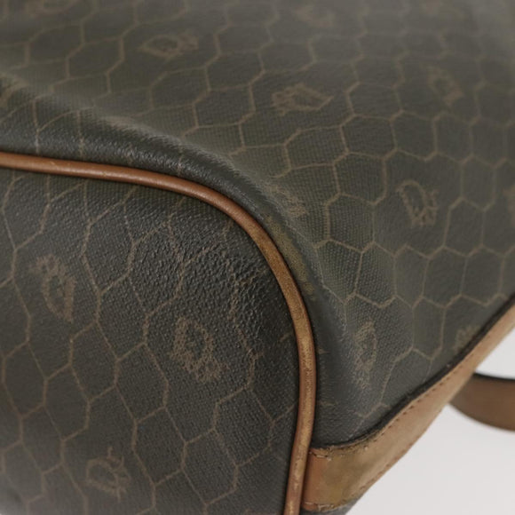 Christian Dior Honeycomb Canvas Shoulder Bag PVC Black Gold Auth BA5823