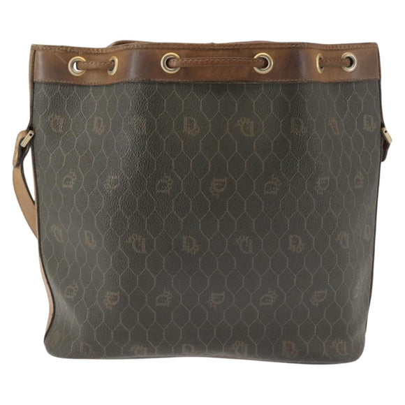 Christian Dior Honeycomb Canvas Shoulder Bag PVC Black Gold Auth BA5823