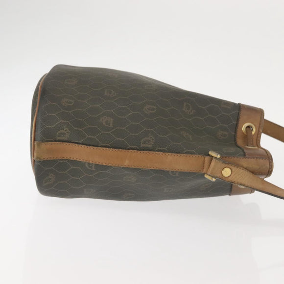 Christian Dior Honeycomb Canvas Shoulder Bag PVC Black Gold Auth BA5823