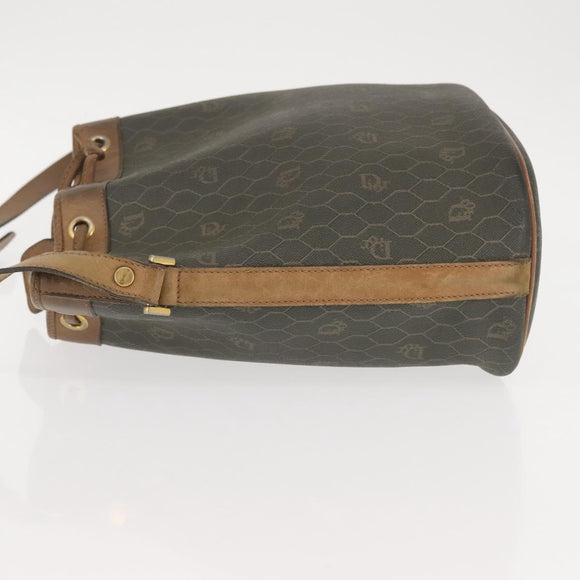 Christian Dior Honeycomb Canvas Shoulder Bag PVC Black Gold Auth BA5823