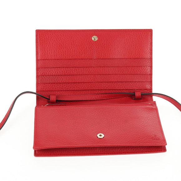 GUCCI Shoulder Wallet Swing Leather Red Gold 368231 534563 Auth BA5829V