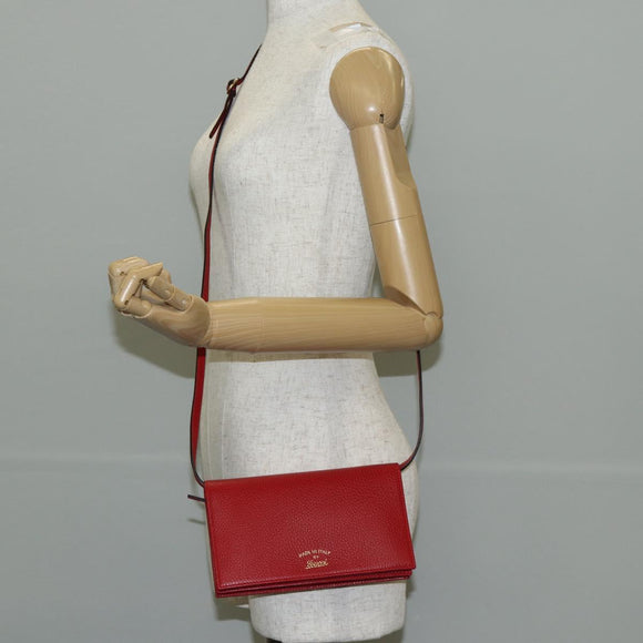 GUCCI Shoulder Wallet Swing Leather Red Gold 368231 534563 Auth BA5829V