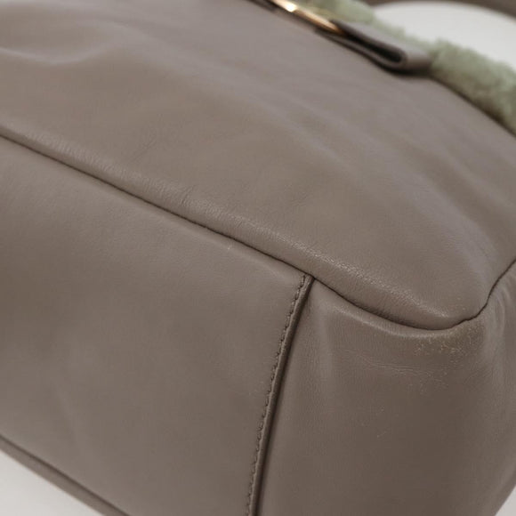 Salvatore Ferragamo Vala Hand Bag Leather Beige Gold Auth BA5832