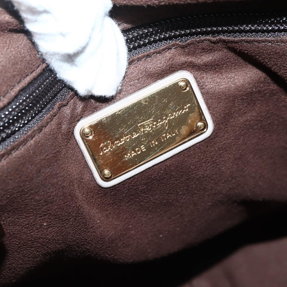 Salvatore Ferragamo Vala Hand Bag Leather Beige Gold Auth BA5832