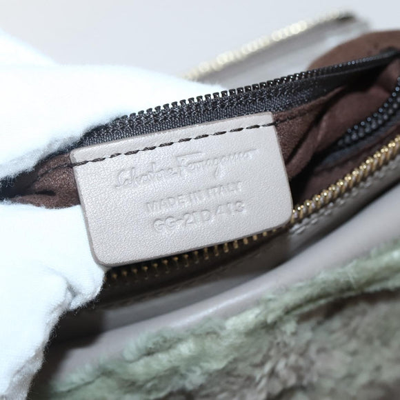 Salvatore Ferragamo Vala Hand Bag Leather Beige Gold Auth BA5832