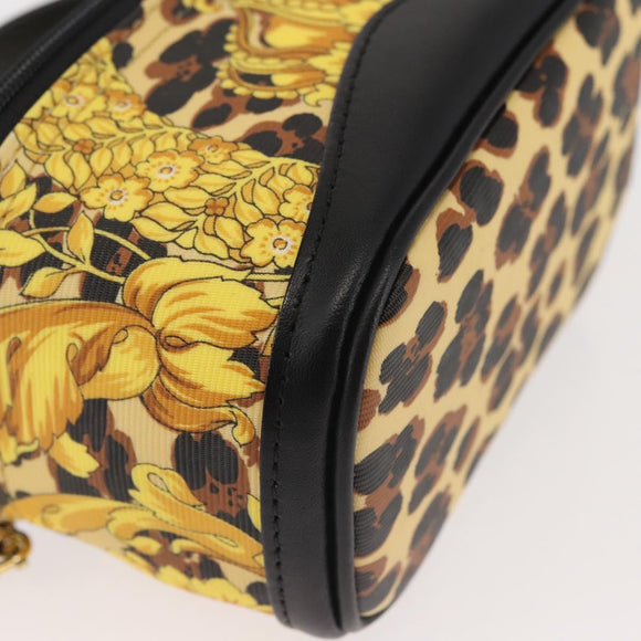Gianni Versace Vanity Cosmetic Pouch PVC Leather Yellow Gold Auth BA5833