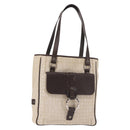 BVLGARI Logo Mania Tote Bag Canvas Beige Silver Auth BA5834-1