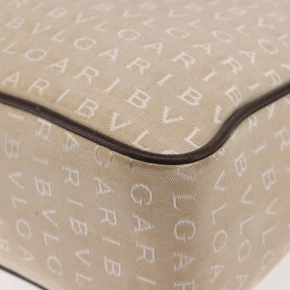 BVLGARI Logo Mania Tote Bag Canvas Beige Silver Auth BA5834