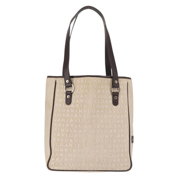 BVLGARI Logo Mania Tote Bag Canvas Beige Silver Auth BA5834 - 0