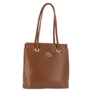 Burberrys Tote Bag Leather Brown Gold Auth BA5836-1