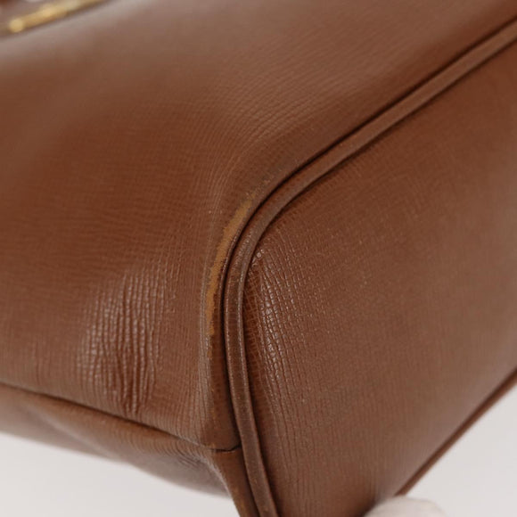 Burberrys Tote Bag Leather Brown Gold Auth BA5836