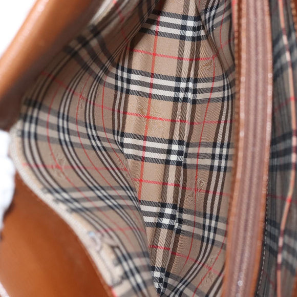 Burberrys Tote Bag Leather Brown Gold Auth BA5836