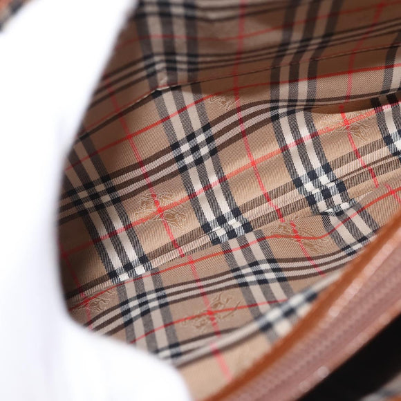 Burberrys Tote Bag Leather Brown Gold Auth BA5836