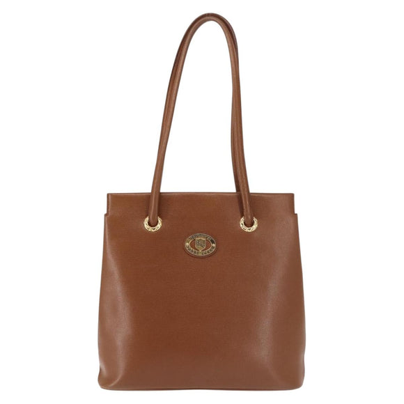 Burberrys Tote Bag Leather Brown Gold Auth BA5836