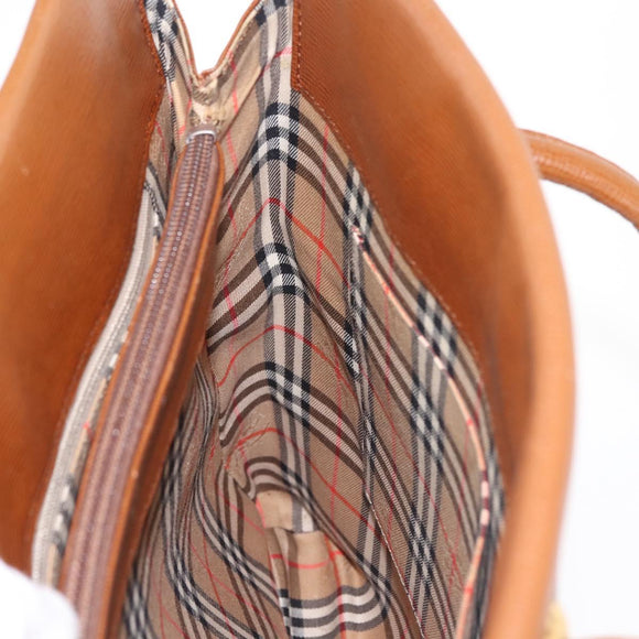 Burberrys Tote Bag Leather Brown Gold Auth BA5836