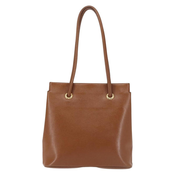 Burberrys Tote Bag Leather Brown Gold Auth BA5836