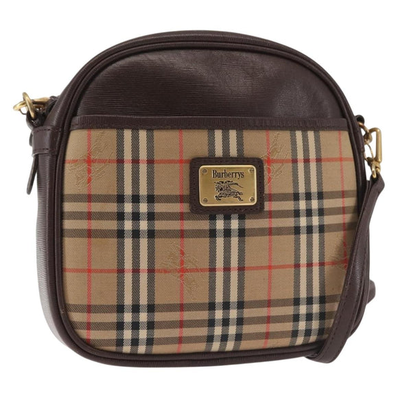 Burberrys Nova Check Shoulder Bag Canvas Beige Gold Auth BA5837