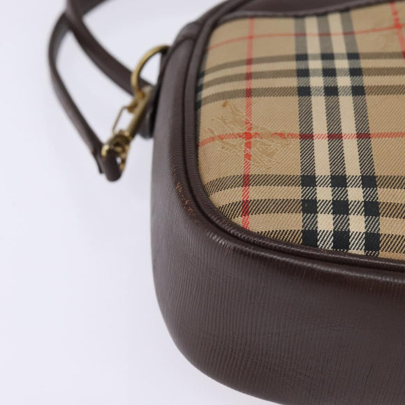 Burberrys Nova Check Shoulder Bag Canvas Beige Gold Auth BA5838