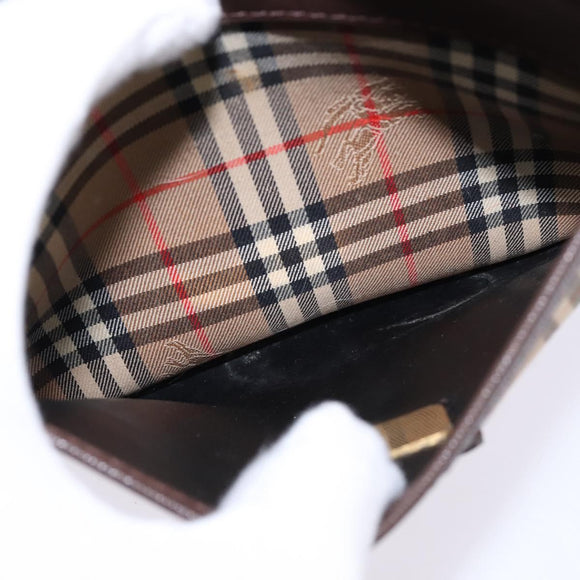 Burberrys Nova Check Shoulder Bag Canvas Beige Gold Auth BA5838