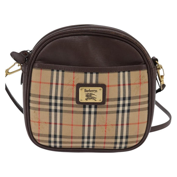 Burberrys Nova Check Shoulder Bag Canvas Beige Gold Auth BA5838