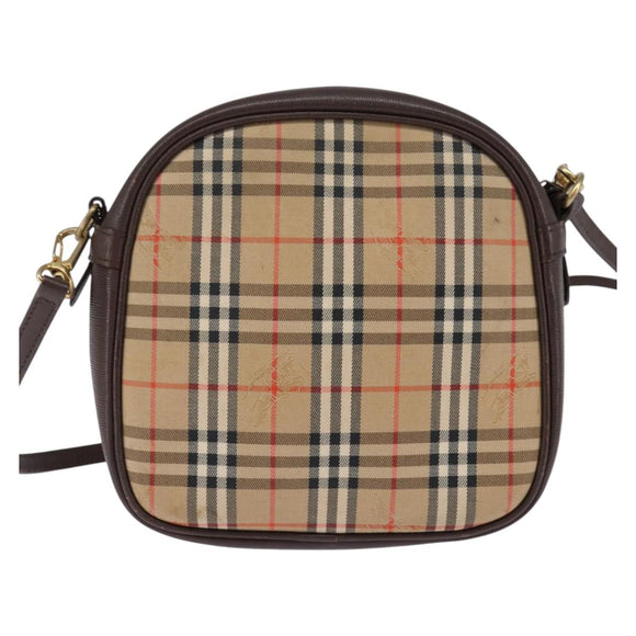 Burberrys Nova Check Shoulder Bag Canvas Beige Gold Auth BA5838