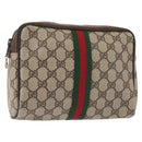 GUCCI GG Supreme Web Sherry Line Clutch Bag PVC Beige Red Auth BA5839-1