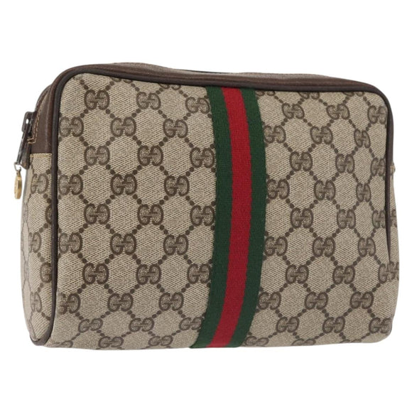 GUCCI GG Supreme Web Sherry Line Clutch Bag PVC Beige Red Auth BA5839