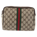 GUCCI GG Supreme Web Sherry Line Clutch Bag PVC Beige Red Auth BA5839-2