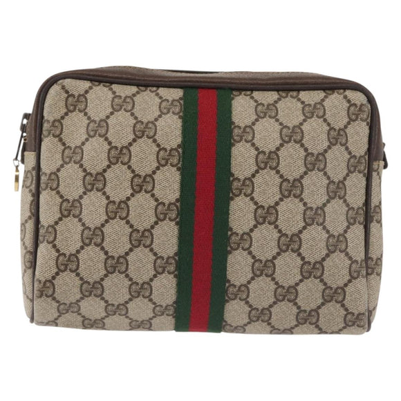 GUCCI GG Supreme Web Sherry Line Clutch Bag PVC Beige Red Auth BA5839
