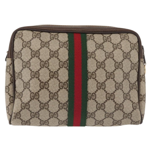GUCCI GG Supreme Web Sherry Line Clutch Bag PVC Beige Red Auth BA5839
