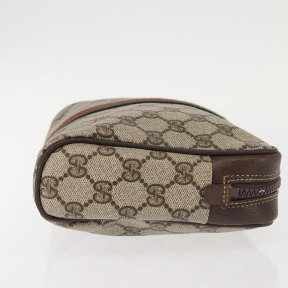 GUCCI GG Supreme Web Sherry Line Clutch Bag PVC Beige Red Auth BA5839